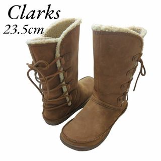 Clarks ムートンブーツ リボン 編み上げ ヌバック ブラウン 23.5cm(ブーツ)