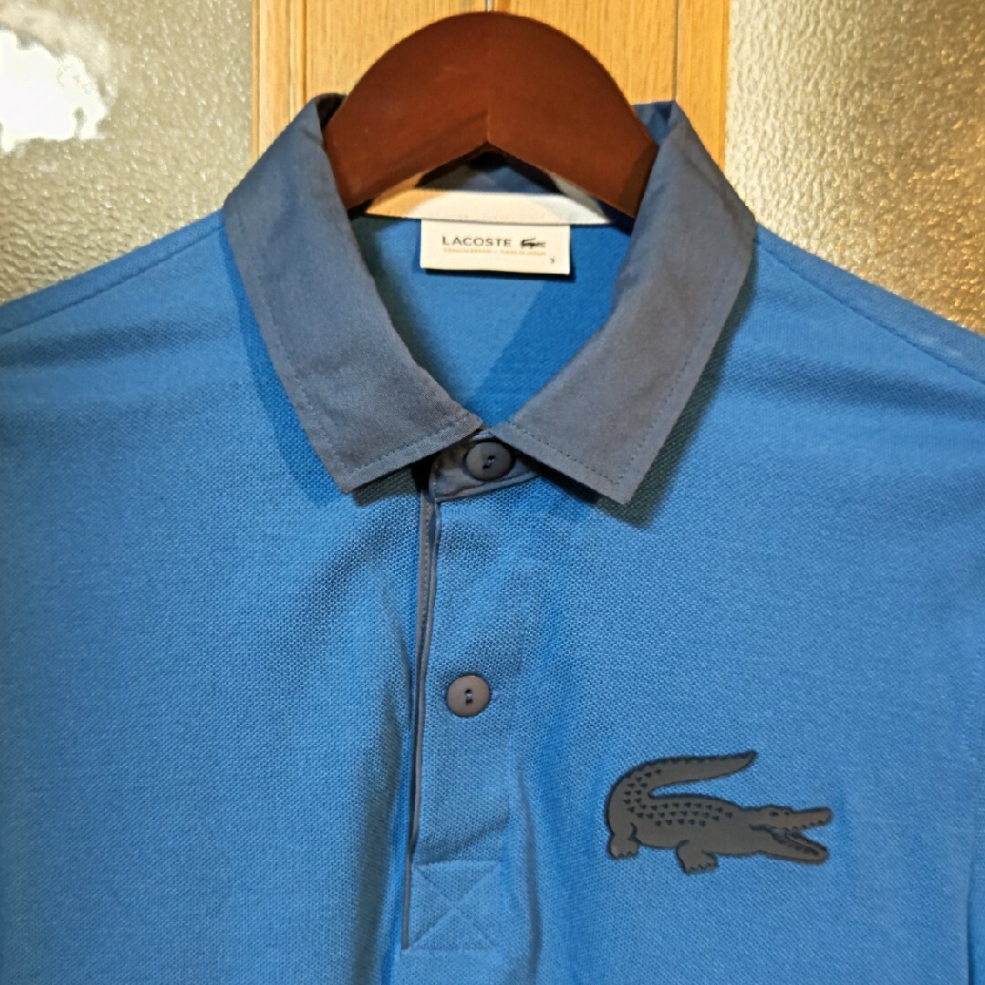 LACOSTE(ラコステ)のLACOSTE パネルボーダー ラガーポロシャツ(長袖) ブルー メンズのトップス(ポロシャツ)の商品写真