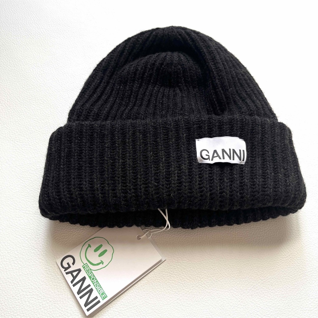 GANNI ガニー ロゴ入り ニット帽 ビーニー BEANIE ブラック | フリマアプリ ラクマ