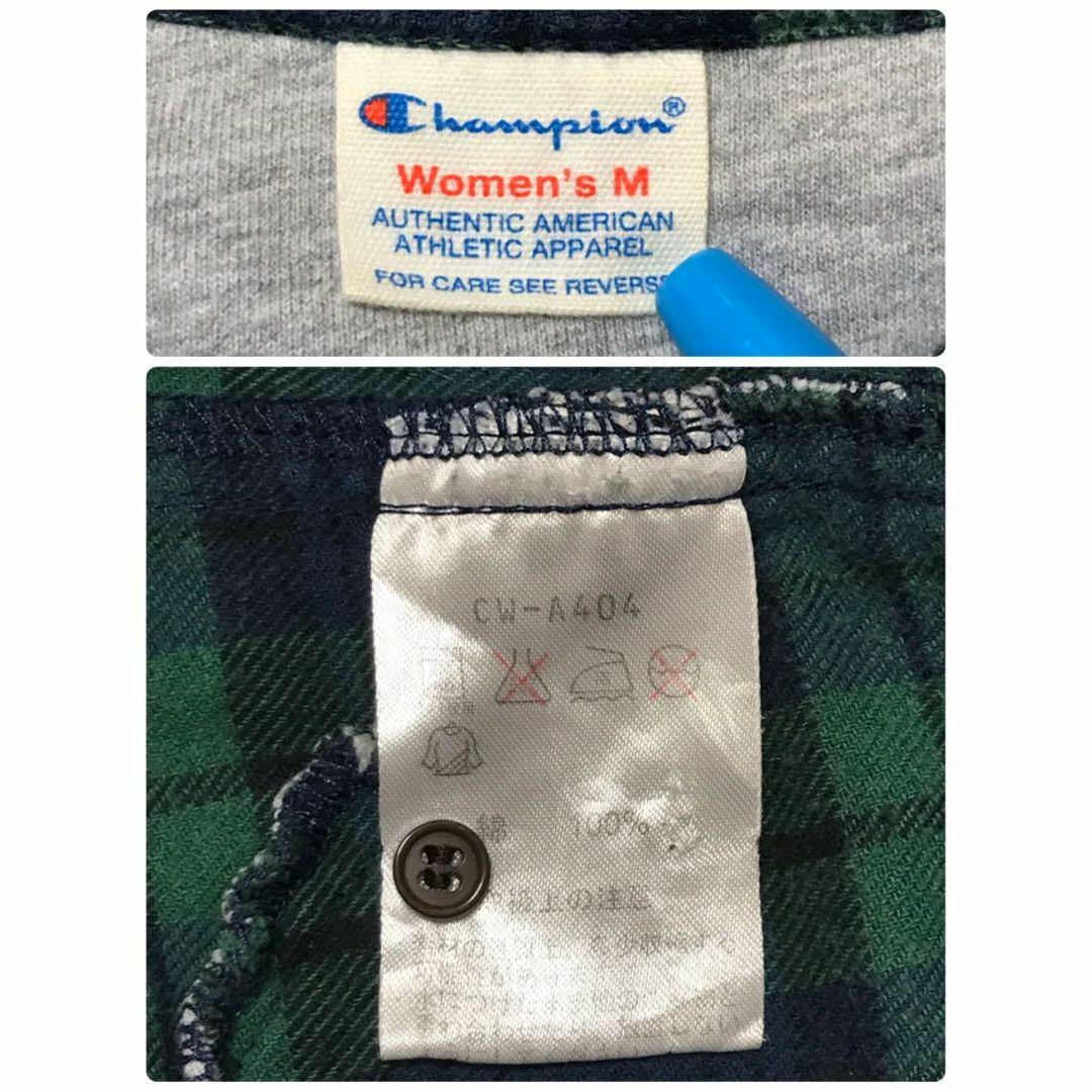 Champion(チャンピオン)の【人気グリーン】チャンピオン　刺繍入り起毛チェックシャツ　丈長め　E969 レディースのトップス(シャツ/ブラウス(長袖/七分))の商品写真