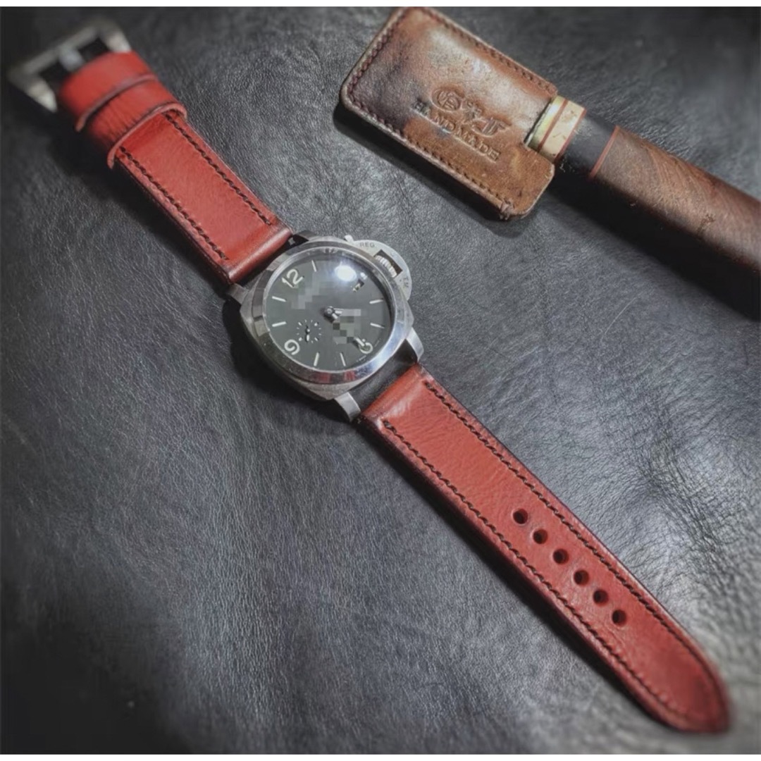 ハンドメイド パネライ など用 レザーベルト ラグ幅20mm～26mm 尾錠付 メンズの時計(レザーベルト)の商品写真