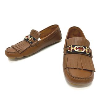 グッチ(Gucci)のグッチ GUCCI インターロッキングG  575642 フリンジ ローファー レザー ブラウン 美品(ドレス/ビジネス)