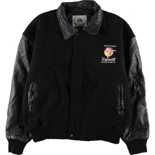 古着 オールブラックカラー BURK'S BAY 襟付き 袖革ウールスタジャン アワードジャケット バーシティジャケット メンズL /evb002860(スタジャン)