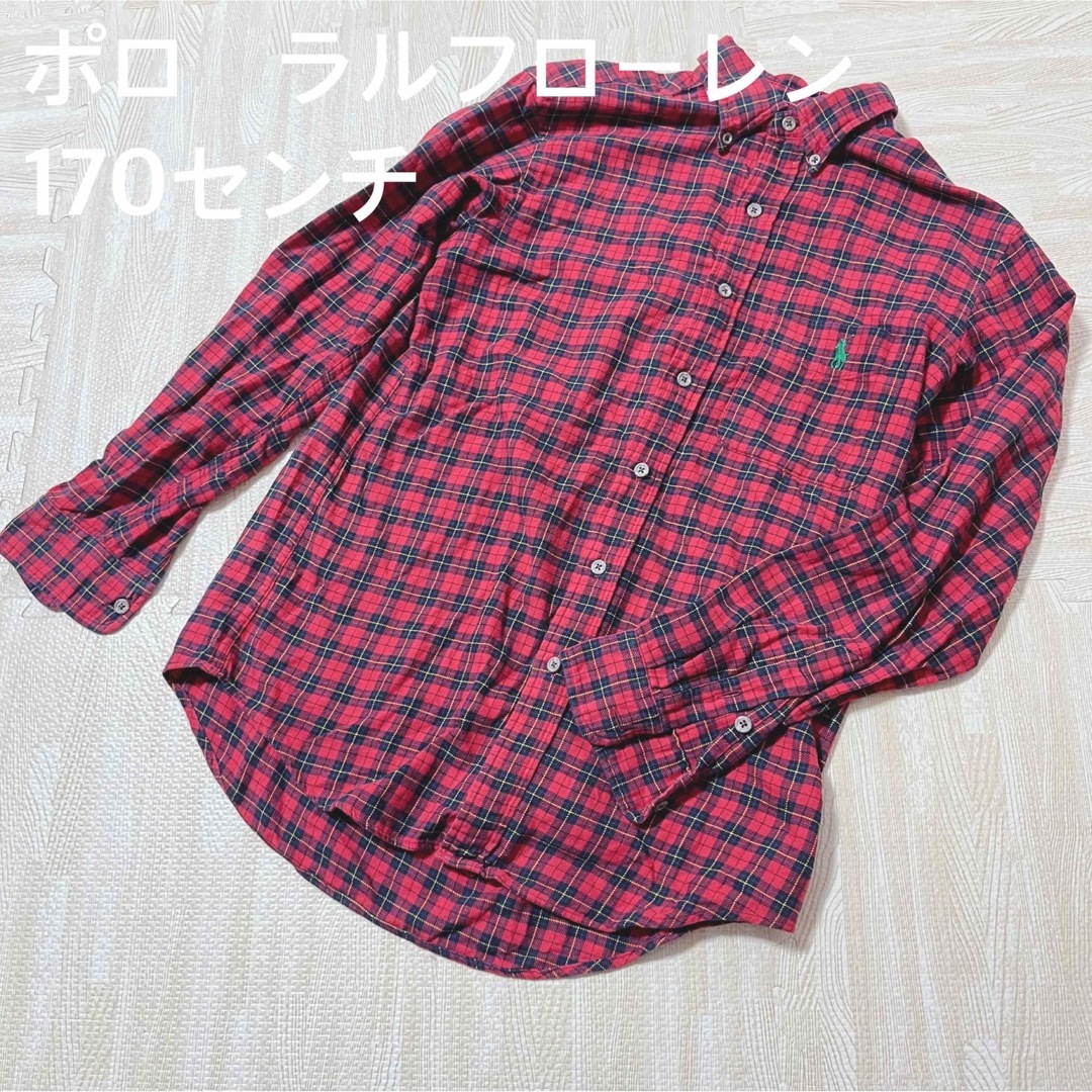 POLO RALPH LAUREN(ポロラルフローレン)のポロ　ラルフローレン　赤チェックシャツ　170センチ キッズ/ベビー/マタニティのキッズ服男の子用(90cm~)(Tシャツ/カットソー)の商品写真