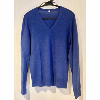 ムジルシリョウヒン(MUJI (無印良品))の無印良品　シルク混 Vネックセーター　XS ブルー(ニット/セーター)