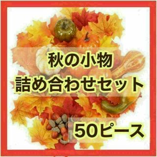 ★ハロウィン★秋 小物 50ピース かぼちゃ 松ぼっくり どんぐり 落ち葉 飾り(その他)