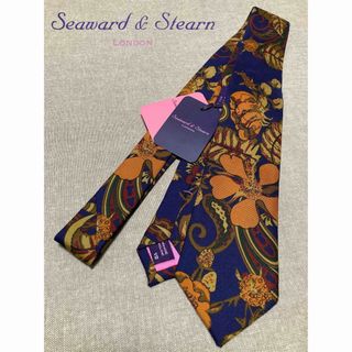 【新品】Seaward & Stearn／プリントタイ／花柄／ネイビー／英国製(ネクタイ)