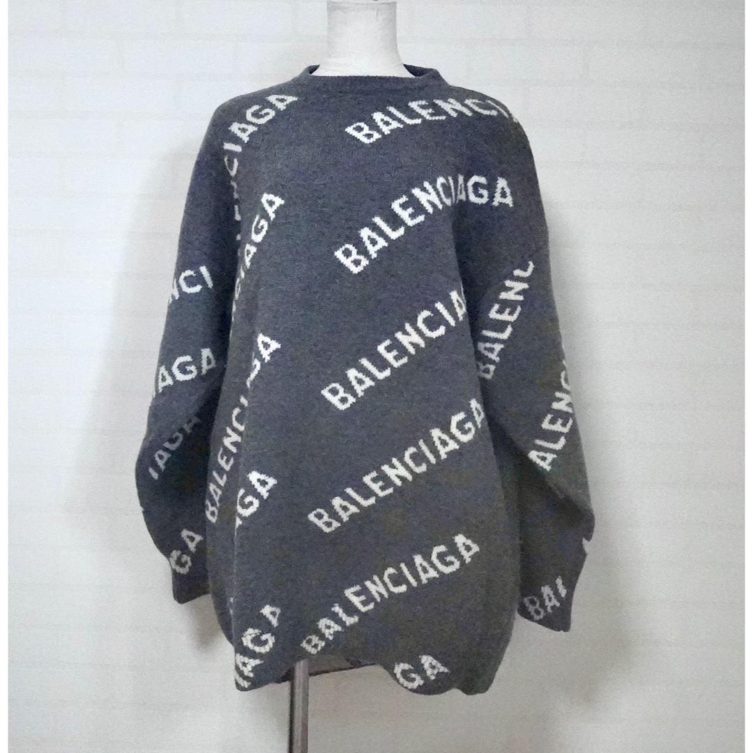 濃いグレー定価定価16万 BALENCIAGA バレンシアガ オーバーサイズロゴ セーター