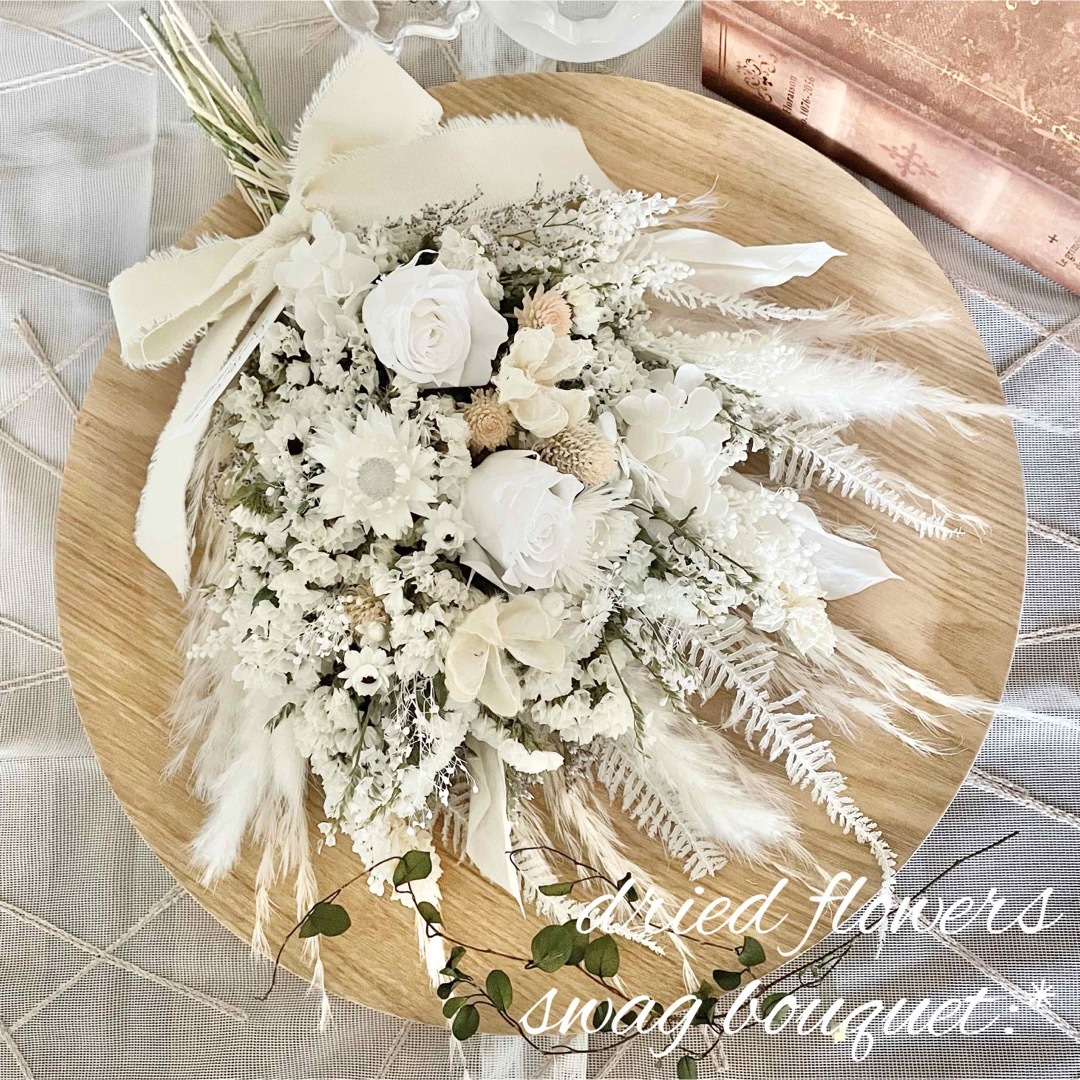 ♡~*:*winterホワイト*:*~♡スワッグブーケ☆ドライフラワーの通販