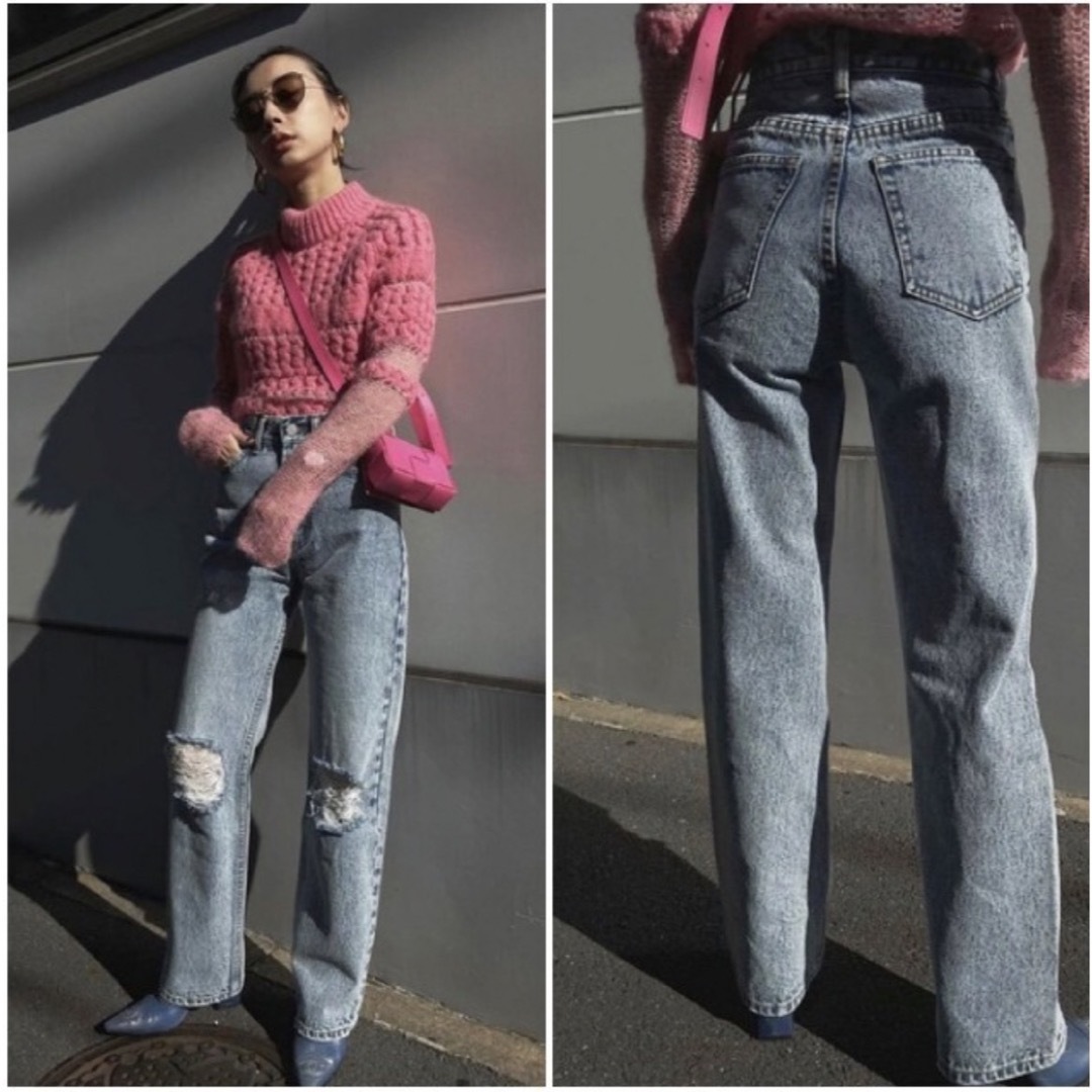 Ameri VINTAGE(アメリヴィンテージ)の CRASH SLIM STRAIGHT DENIM PANTS アメリ レディースのパンツ(デニム/ジーンズ)の商品写真