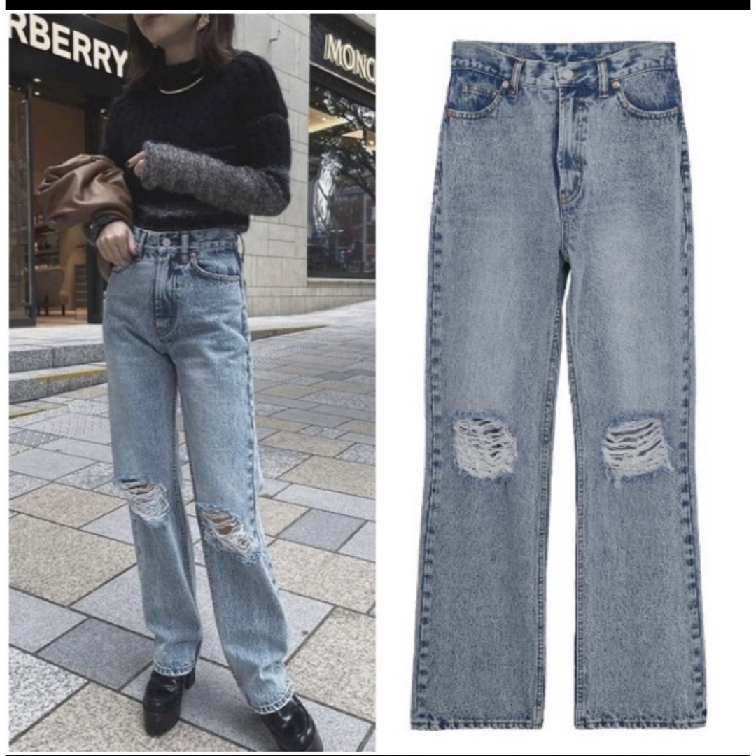 Ameri VINTAGE(アメリヴィンテージ)の CRASH SLIM STRAIGHT DENIM PANTS アメリ レディースのパンツ(デニム/ジーンズ)の商品写真