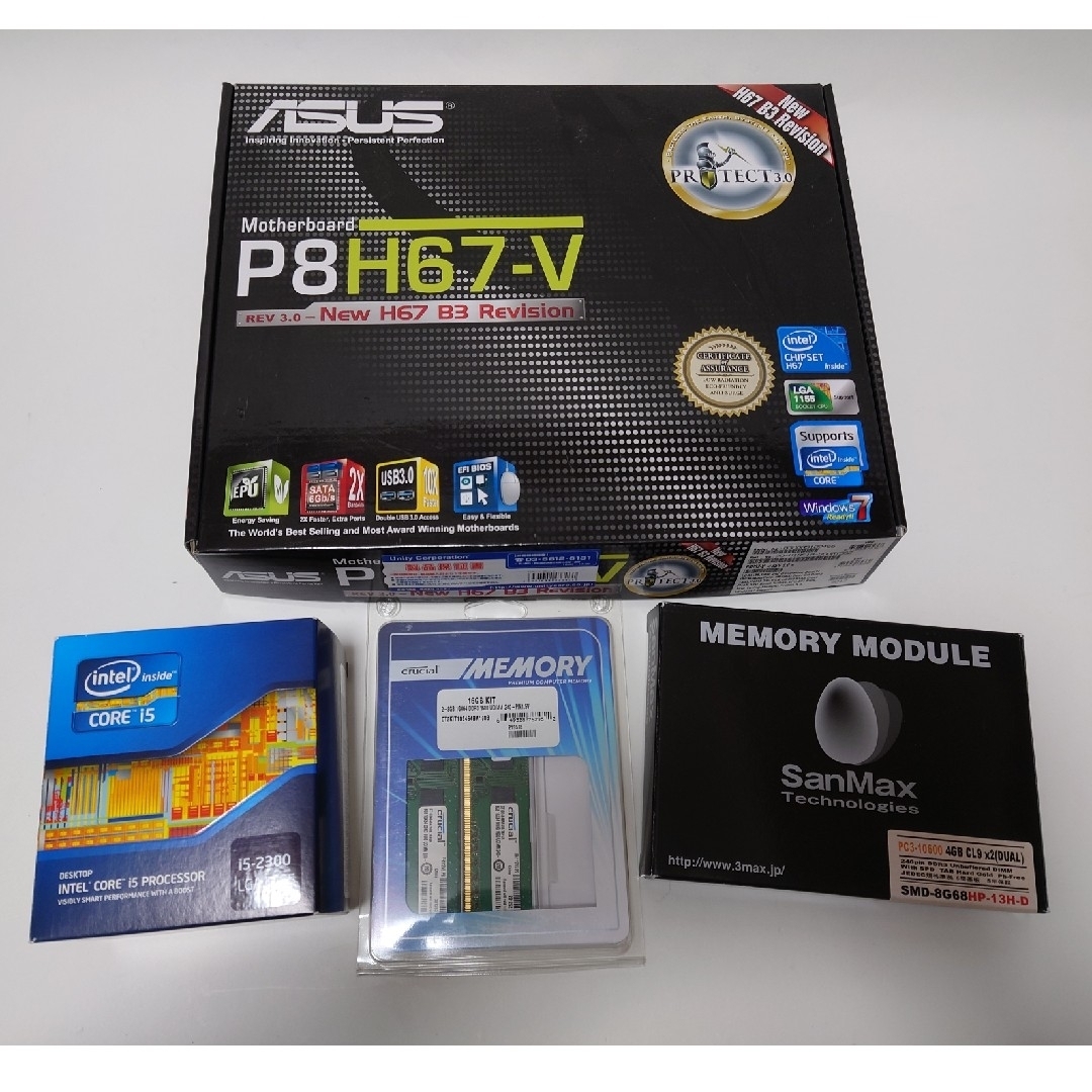 スマホ/家電/カメラCore i5-2300 P8H67-V DDR3-1600 8Gx2等セット