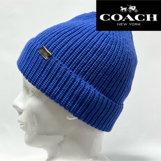 コーチ(COACH)の【新品】COACH コーチ レザーパッチロゴ付き2WAY上質ウールニットキャップ(ニット帽/ビーニー)