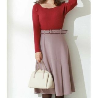 プロポーションボディドレッシング(PROPORTION BODY DRESSING)の【美品】PROPORTION♡ベルト付き切り替フレアスカート(モカ)M(ひざ丈スカート)