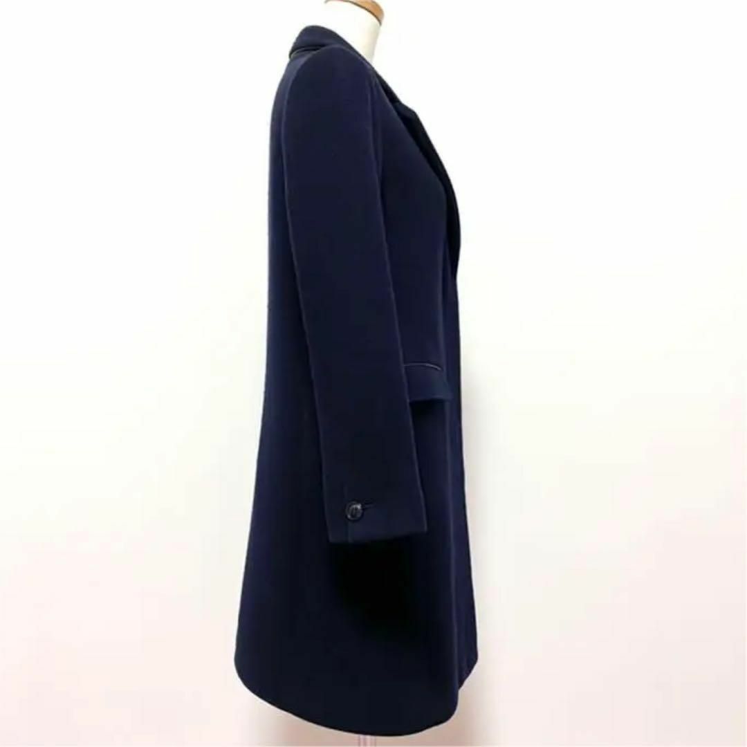 IENA(イエナ)のIENA イエナ ラムレザーパイピング ウール ロング チェスターコート 紺 レディースのジャケット/アウター(ロングコート)の商品写真