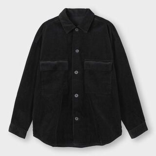 ジーユー(GU)のコーデュロイCPOシャツ(長袖)(セットアップ可能) ブラック XL(シャツ)