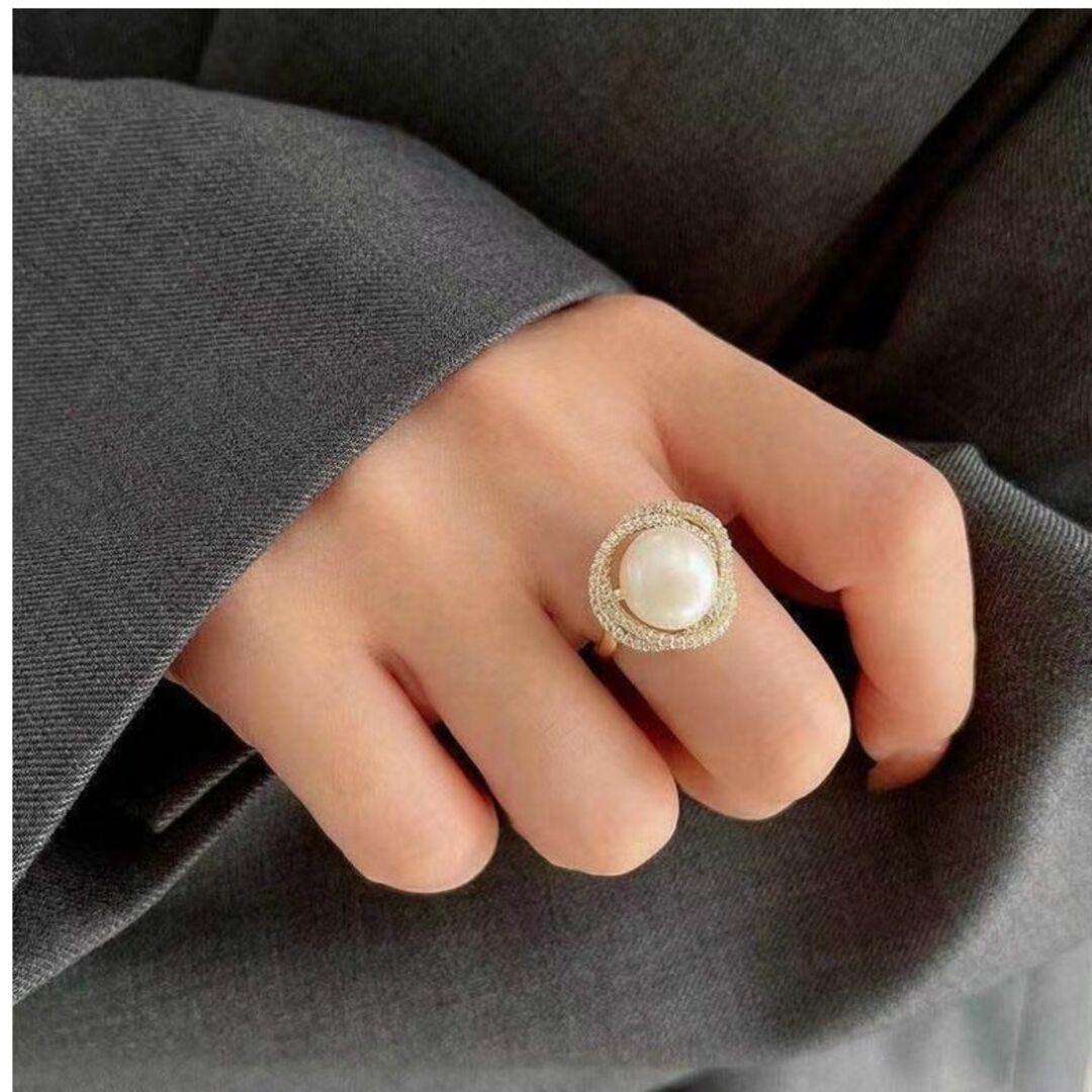 真珠指輪 大きめパールリング 指輪CZダイヤ 高品質 冠婚葬祭 結婚式 パーティ
