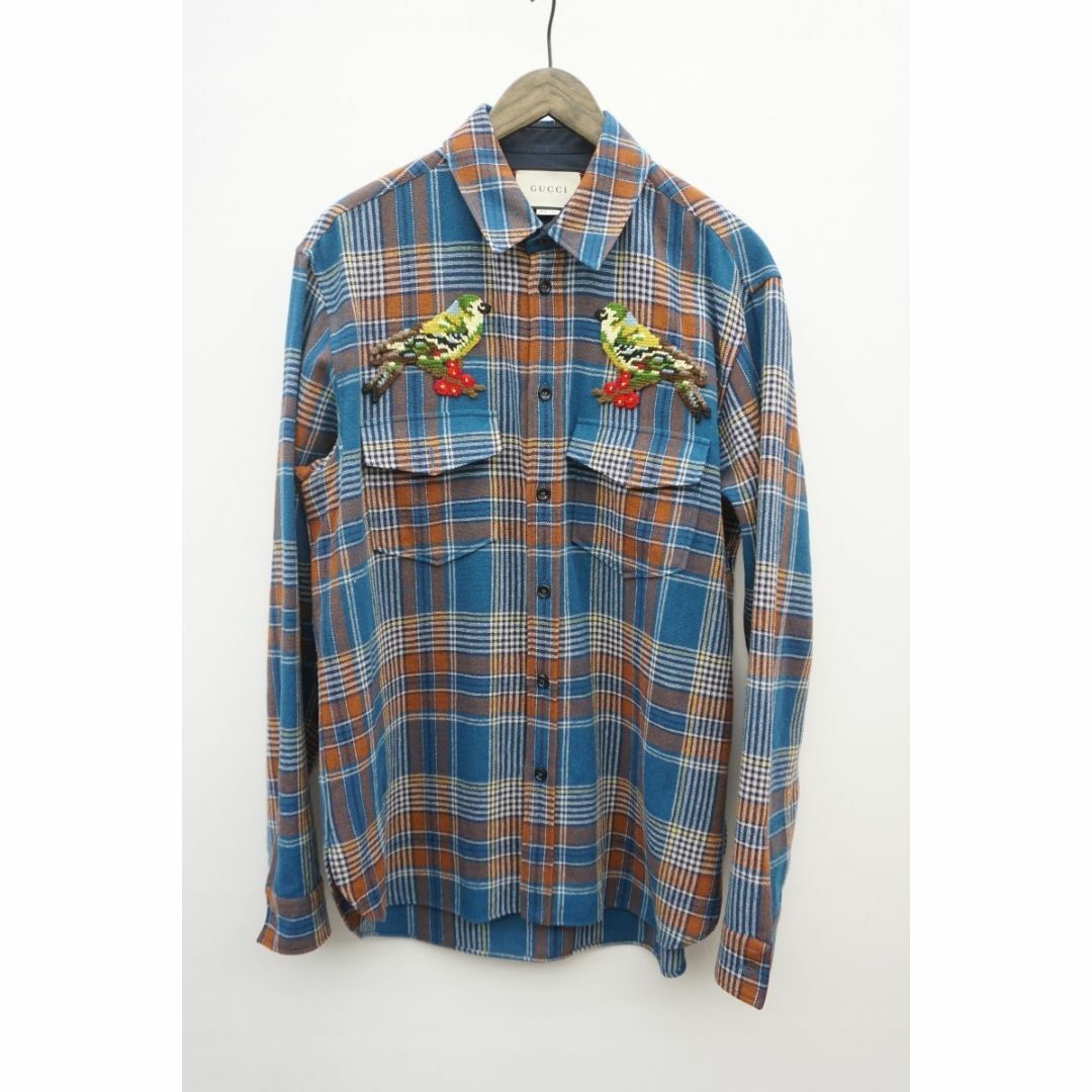 GUCCI - 美品17AW GUCCIグッチ バード刺繍チェックネルシャツ青 GUCCI - 美品17AW GUCCIグッチ バード刺繍チェックネルシャツ青