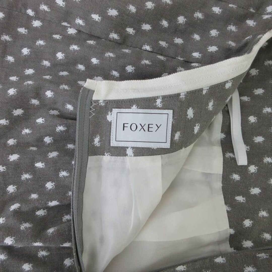 FOXEY(フォクシー)のFOXEY スカート 台形スカート ひざ丈 総柄 総裏地 グレー 38 約S レディースのスカート(ひざ丈スカート)の商品写真