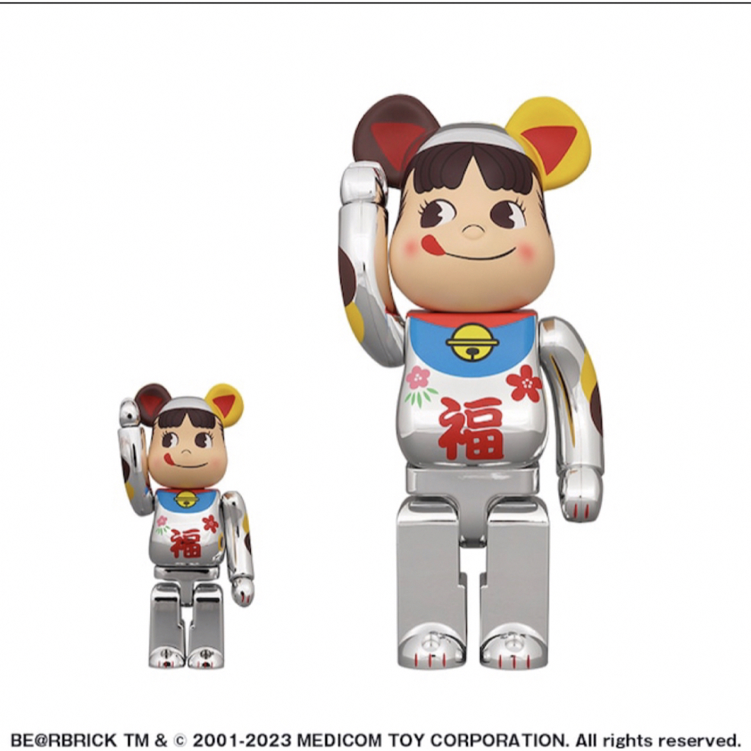 BE@RBRICK 招き猫 ペコちゃん 福 銀メッキ 100% & 400%  ハンドメイドのおもちゃ(フィギュア)の商品写真