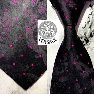 ヴェルサーチ(VERSACE)の【バロック光沢】VERSACE ネクタイ　ピンクブラックヴェルサーチ(ネクタイ)