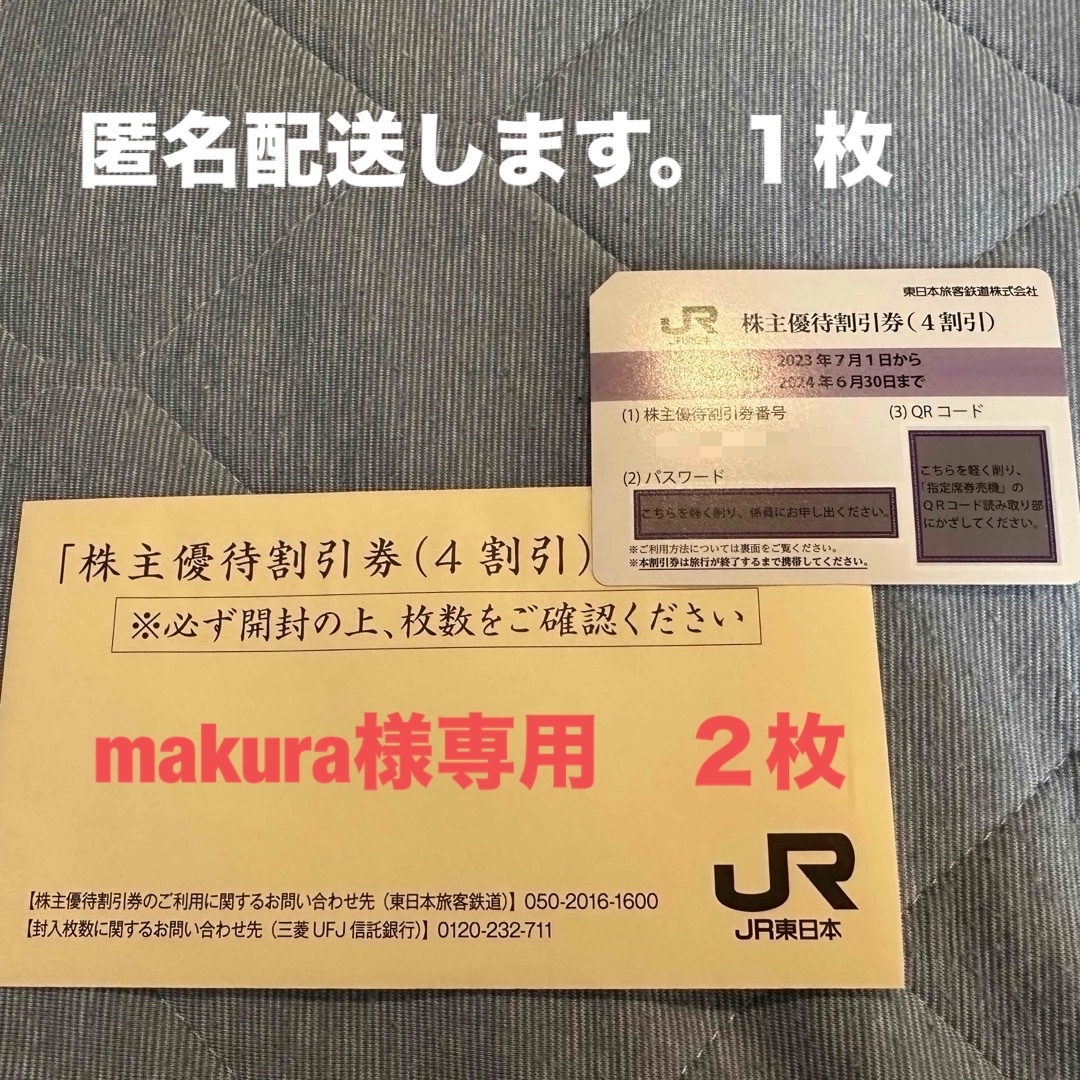 JR(ジェイアール)のJR東日本 東日本旅客鉄道 株主優待券 1枚 チケットの優待券/割引券(その他)の商品写真