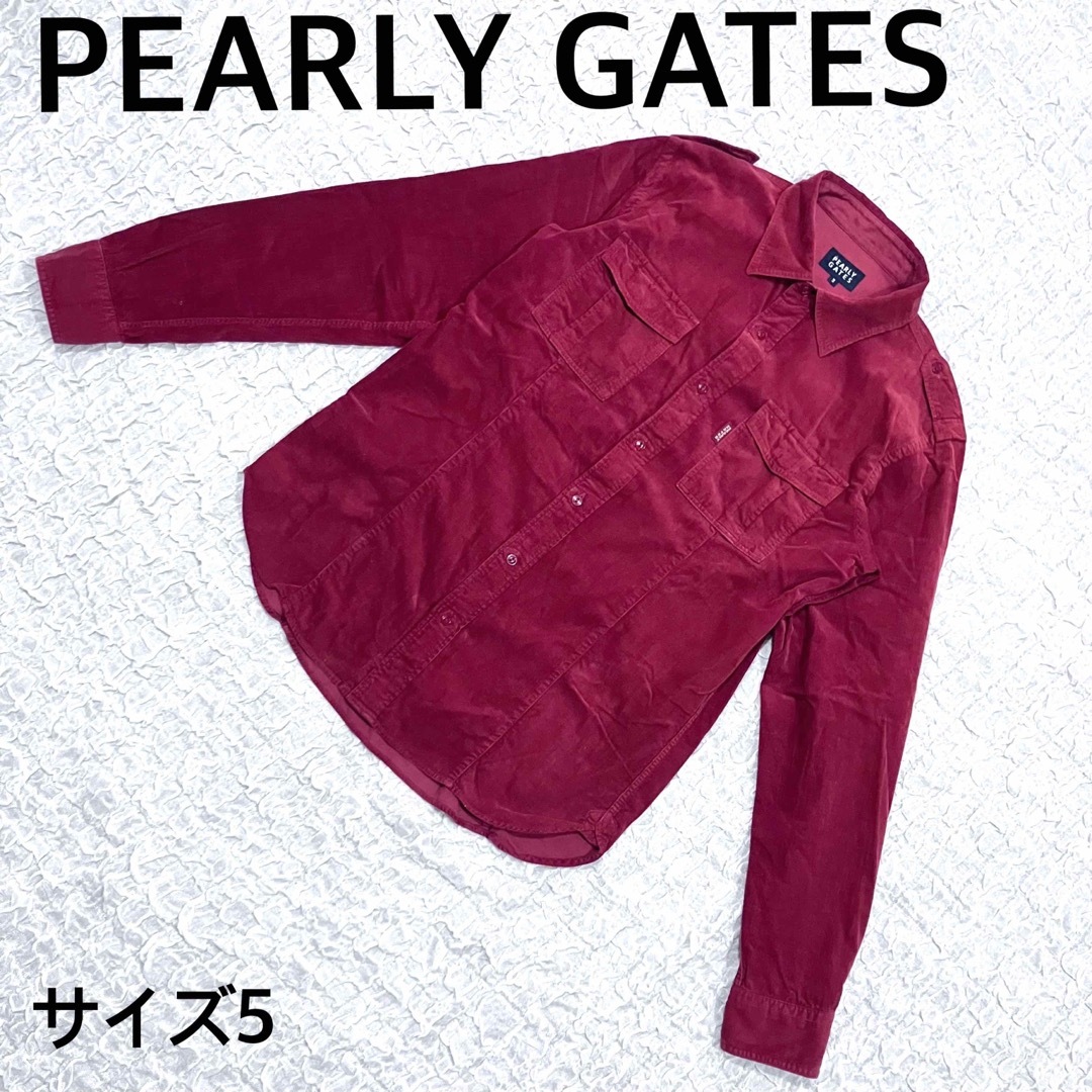 PEARLY GATES(パーリーゲイツ)のPEARLY GATES パーリーゲイツ　コーディロイ長袖シャツ　レッドサイズ5 スポーツ/アウトドアのゴルフ(ウエア)の商品写真