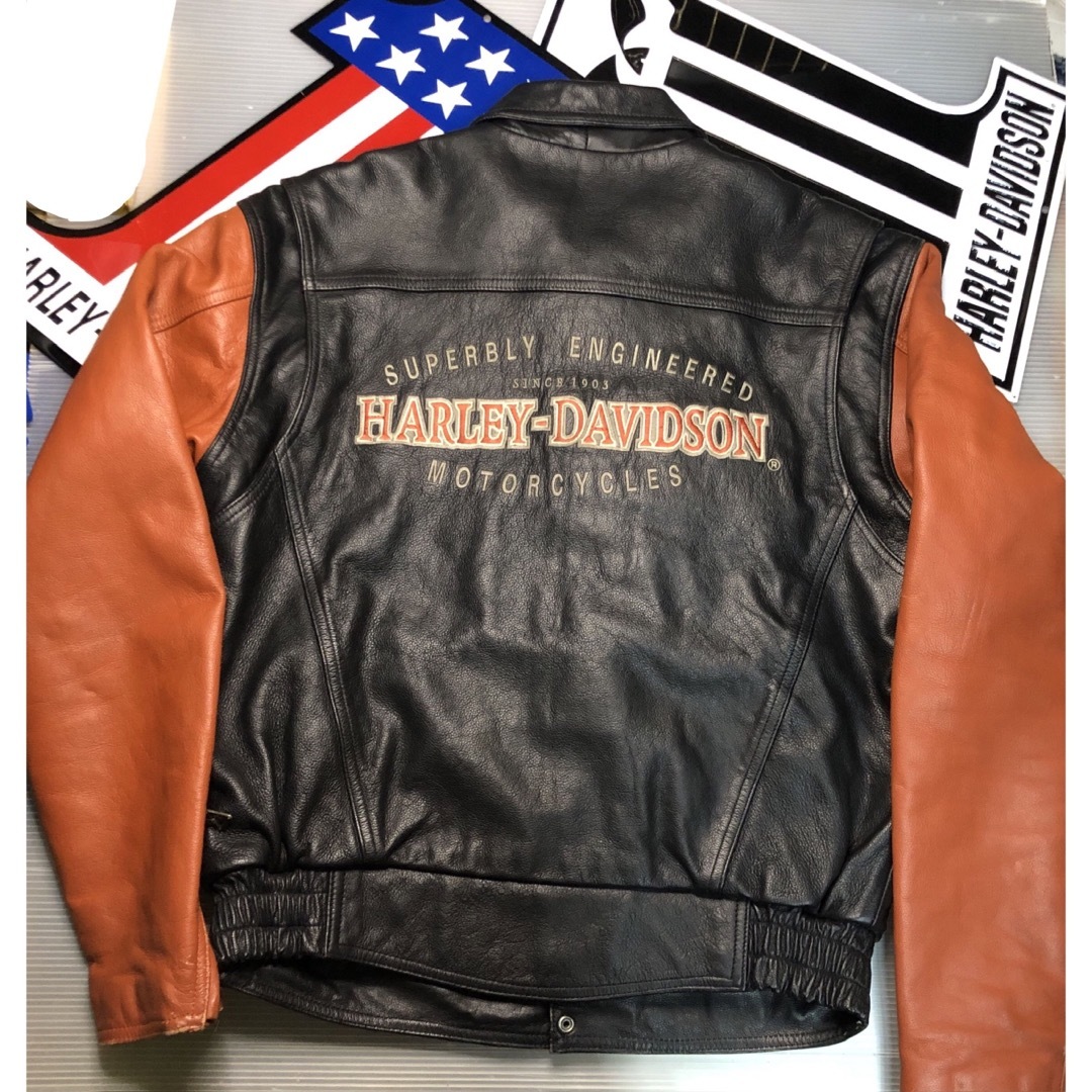 Harley Davidson(ハーレーダビッドソン)の【稀少刺繍モデル！入手困難】ハーレーダビッドソン　牛革製　ライダース　ジャケット メンズのジャケット/アウター(レザージャケット)の商品写真