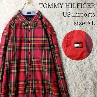 トミーヒルフィガー(TOMMY HILFIGER)のUS輸入古着 TOMMY HILFIGER 長袖BDシャツ チェック柄 赤 XL(シャツ)