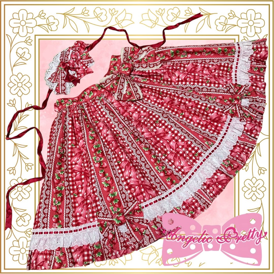 Angelic Pretty - スウィートリボンストロベリースカート+キャノティエ