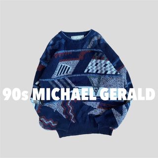 サンタモニカ(Santa Monica)の【M】MICHAEL GERALD 総柄 アクリル ニット セーター 古着 美品(ニット/セーター)