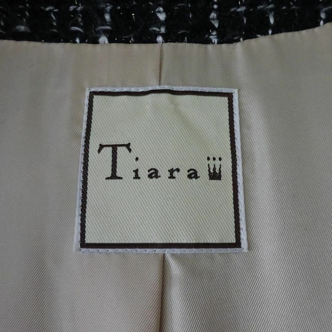 tiara(ティアラ)のTiara　ティアラ　ノーカラーツイードコート　3　ブラック レディースのジャケット/アウター(ノーカラージャケット)の商品写真