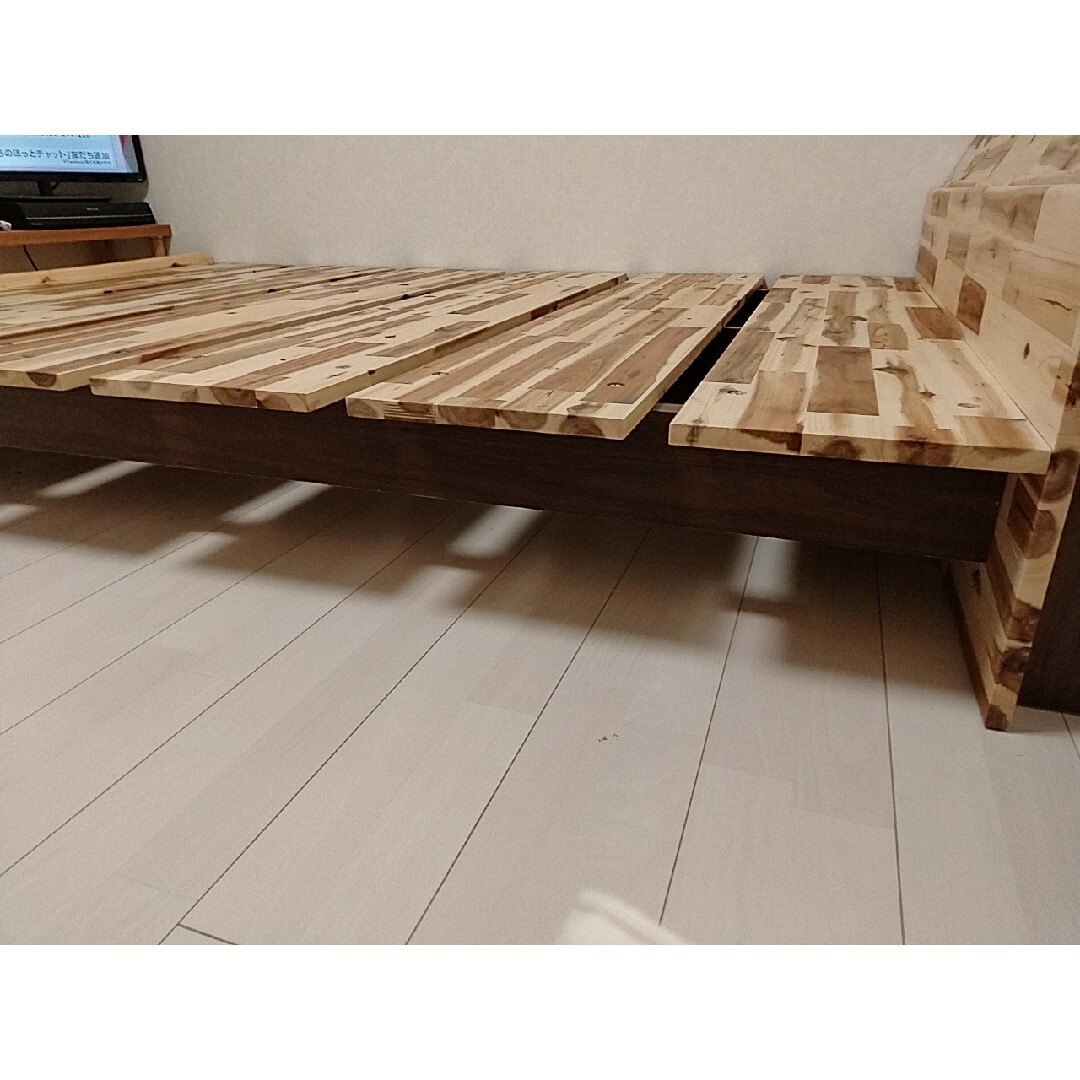 美品 モーブル ダブルベッド 無垢 木製 フレーム ロータイプ コンセント