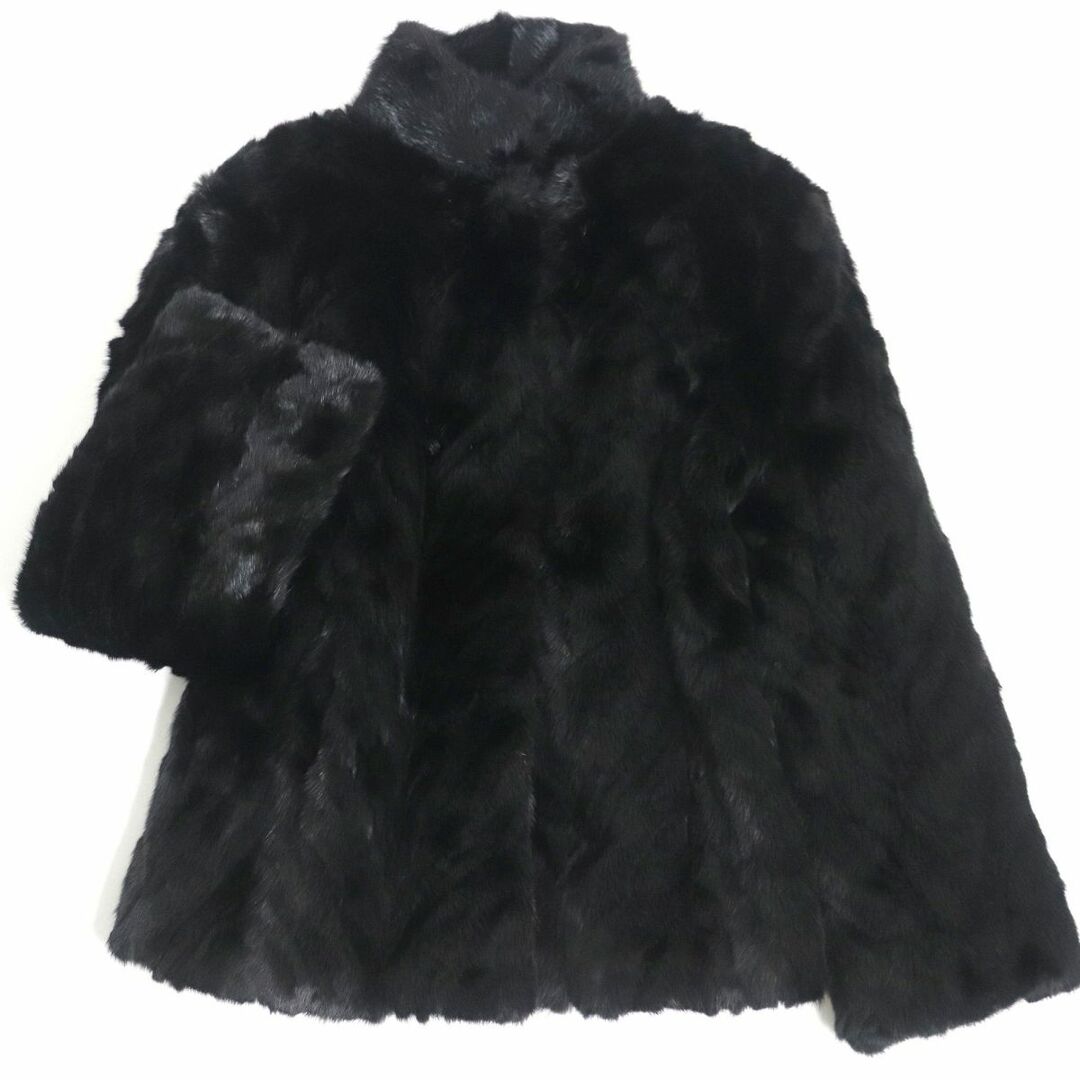 約62cm肩幅極美品▼MINK　デザインミンク　本毛皮コート　ブラック　毛質艶やか・柔らか◎