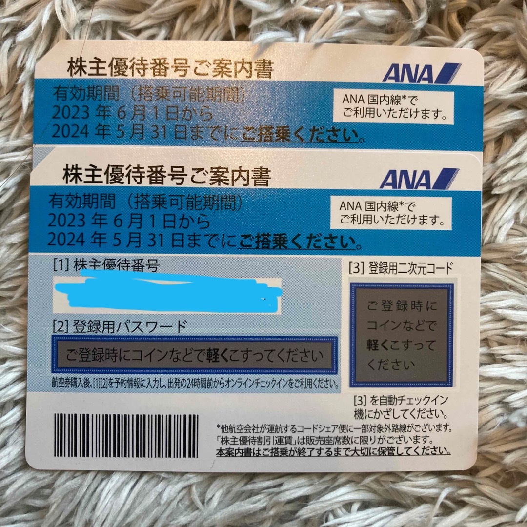 ANA(全日本空輸)(エーエヌエー(ゼンニッポンクウユ))のANA株主優待券2枚　有効期限2024年5月31日 チケットの優待券/割引券(その他)の商品写真