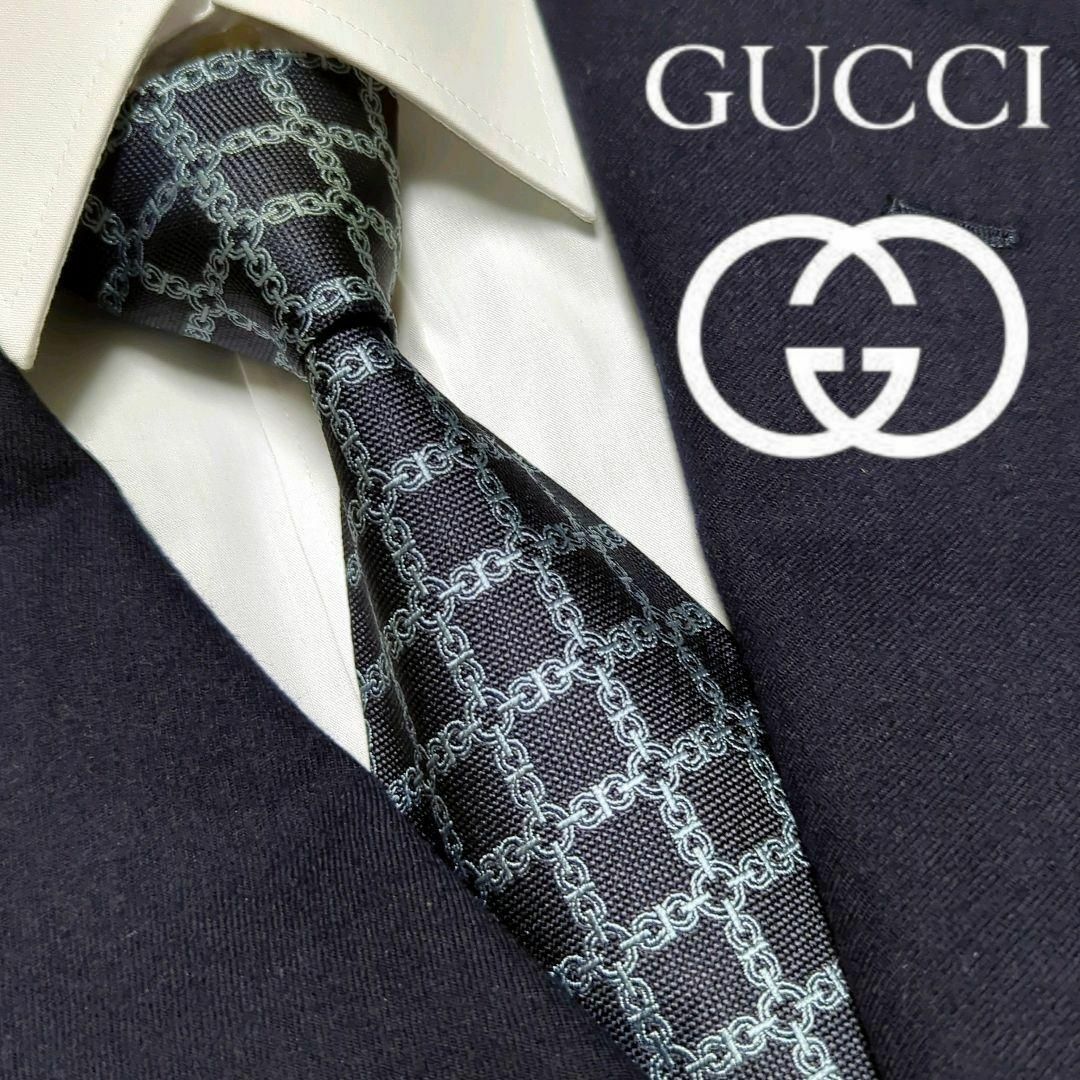 Gucci - グッチ ネクタイ チェック 刺繍 ハイブランド 高級シルク