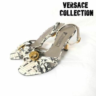 ヴェルサーチ(VERSACE)の美品 VERSACE COLLECTION 型押し レザー ハイヒールサンダル(サンダル)