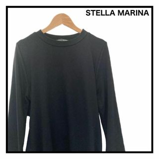 【STELLA MARINA】　背中開き　ひざ丈ニットワンピース　ネイビー(ひざ丈ワンピース)