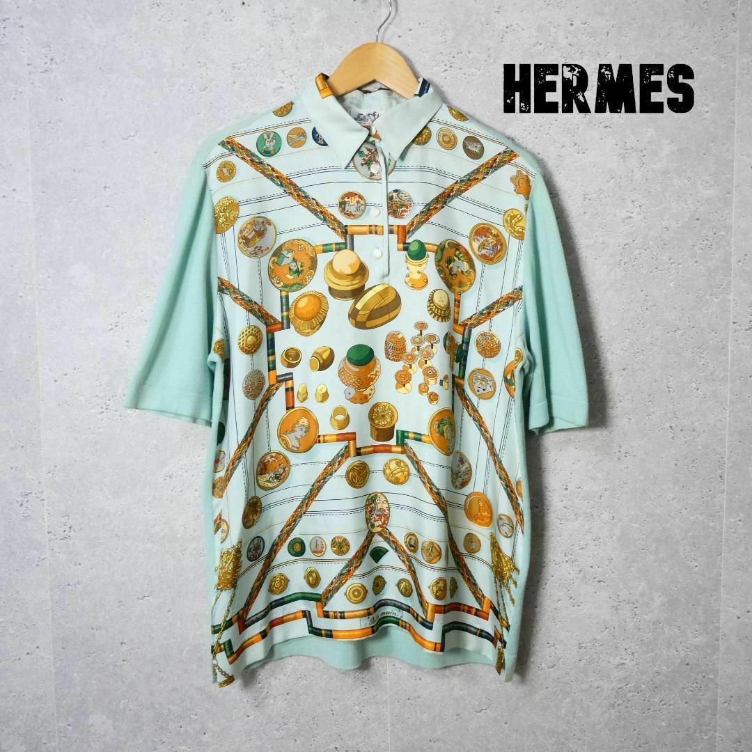 良品 綺麗 HERMES シルク カシミヤ混 半袖 シャツ ブラウス