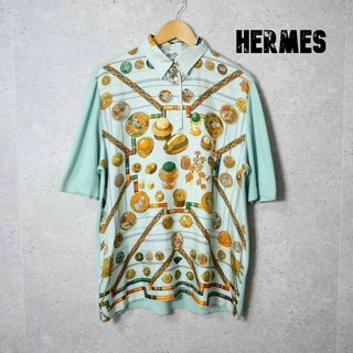 良品 綺麗 HERMES シルク カシミヤ混 半袖 シャツ ブラウス