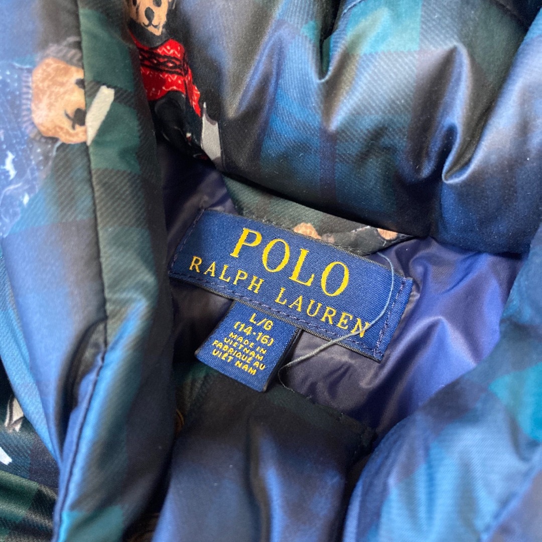 POLO RALPH LAUREN(ポロラルフローレン)のポロラルフローレン ポロベアチェックフーデットダウンジャケット グリーン L レディースのジャケット/アウター(ダウンコート)の商品写真