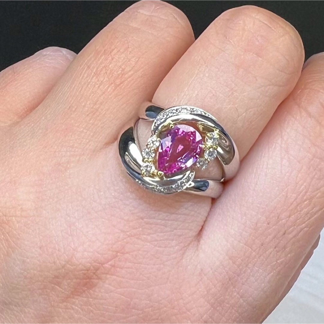 天然ピンク サファイア  ダイヤ リング1.4ct k18/pt900 r レディースのアクセサリー(リング(指輪))の商品写真