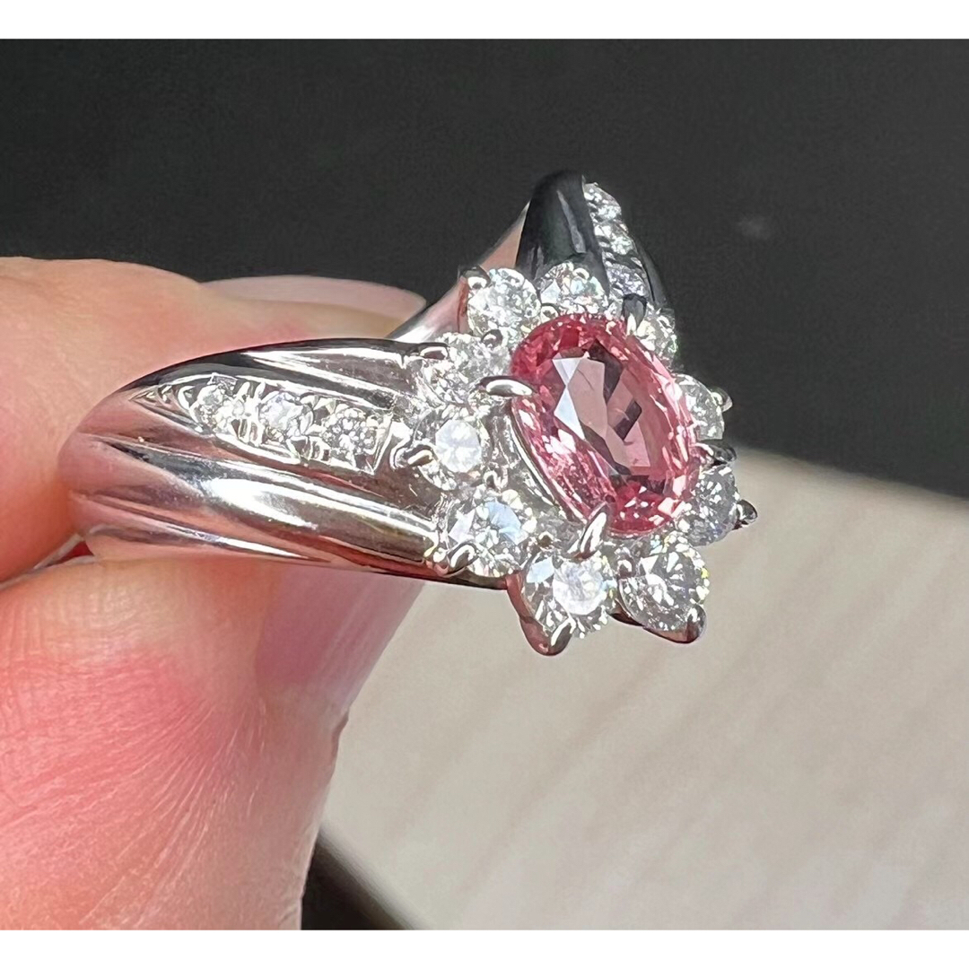 天然 パパラチアサファイア ダイヤ リング0.817ct pt900 r レディースのアクセサリー(リング(指輪))の商品写真