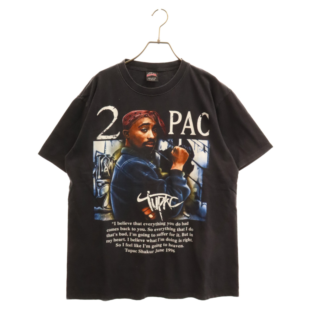 685センチ身幅VINTAGE ヴィンテージ 90s 2pac プリントクルーネック半袖Tシャツ カットソー ブラック