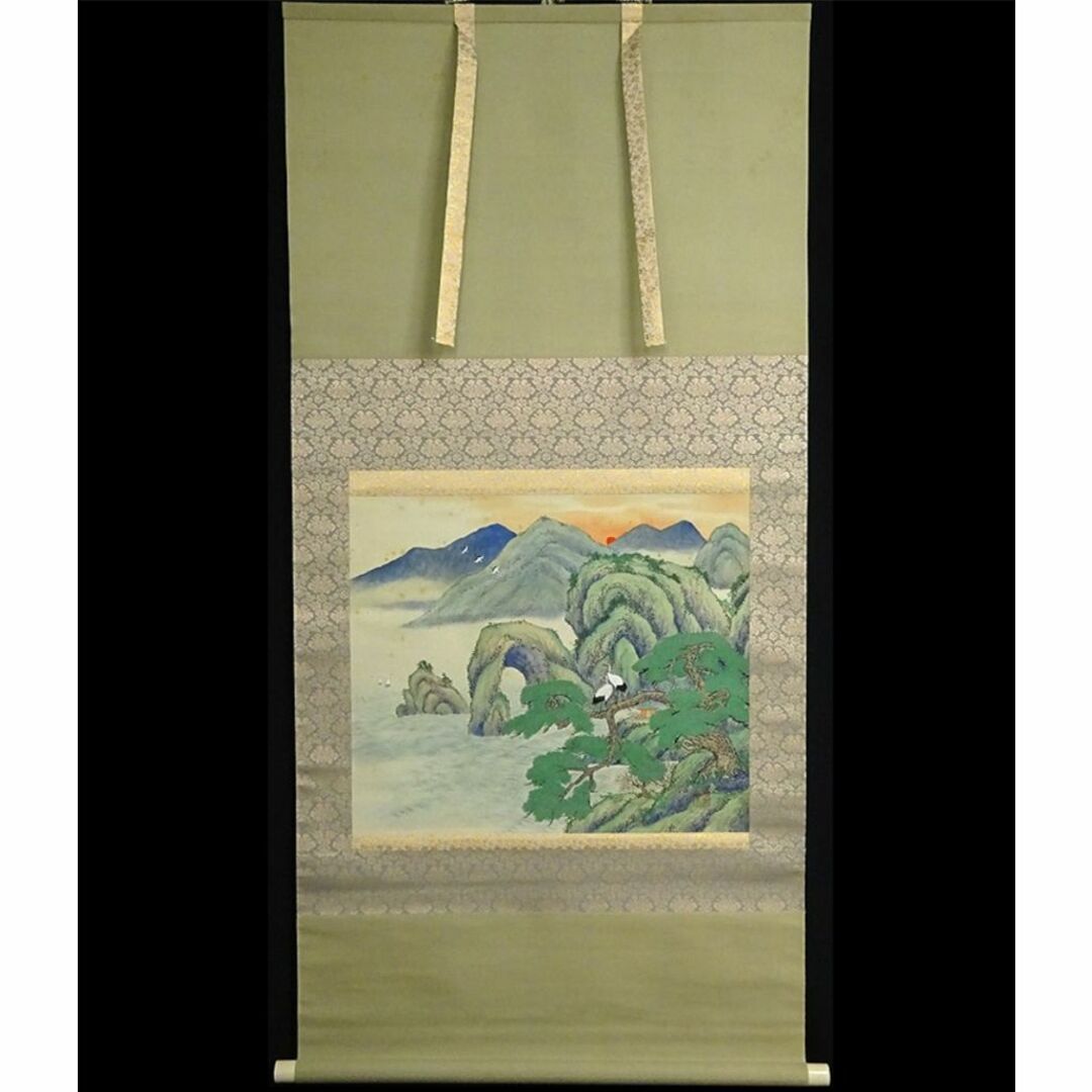 掛軸 雲泉『蓬莱山之図』日本画 絹本 肉筆 共箱付 掛け軸 掛軸 雲泉『蓬莱山之図』日本画 絹本 肉筆 共箱付 掛け軸