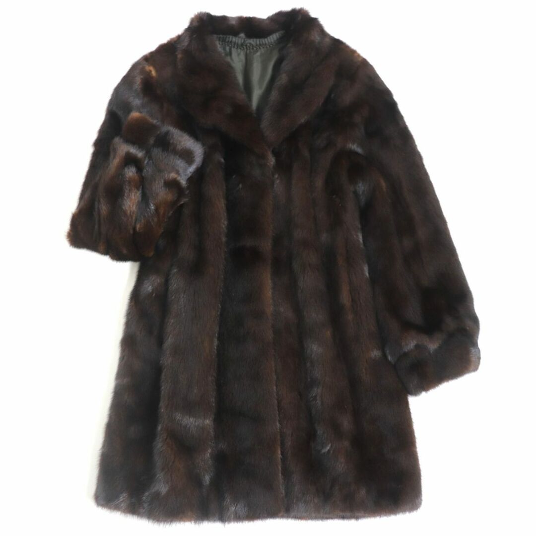 約54cm着丈毛並み極美品▼MG sable　MINK　ミンク　本毛皮セミロングコート　ダークブラウン　F　毛質艶やか・柔らか◎