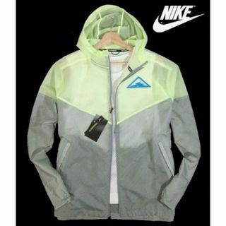 ナイキ(NIKE)の【NIKE/ナイキ】フーデッドジャケット ウィンドブレーカー Lグレー×イエロー(ナイロンジャケット)