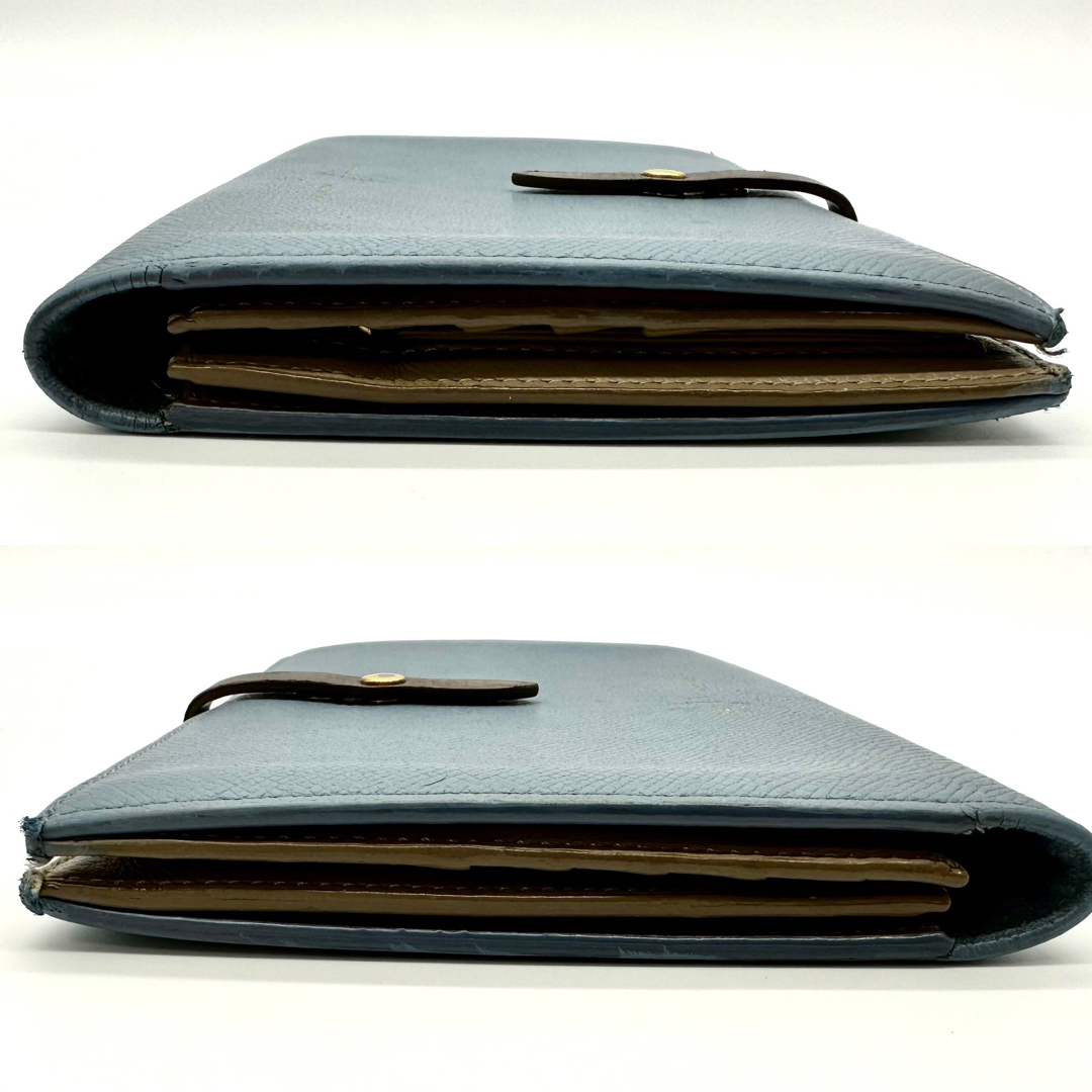 【極美品】セリーヌ 二つ折り財布 ラージ ストラップウォレット ブルー レザー