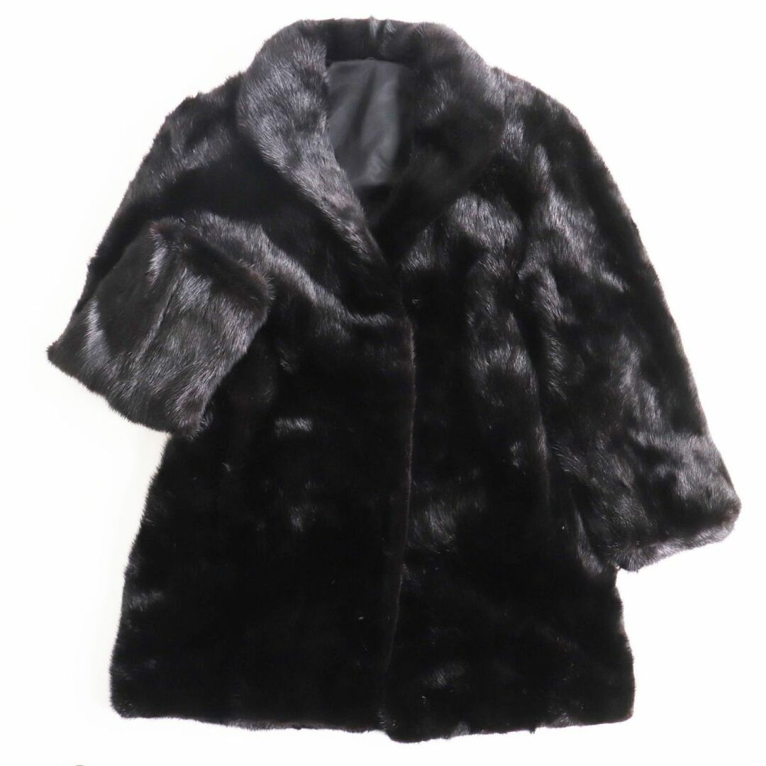 約80cm肩幅美品●MINK ミンク 逆毛 本毛皮ショートコート ジャケット ブラック 11号 毛質艶やか・柔らか◎