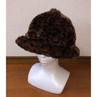 カンゴール(KANGOL)のL 美品 KANGOL Faux Fur Casual バケットハット ヒョウ柄(ハット)